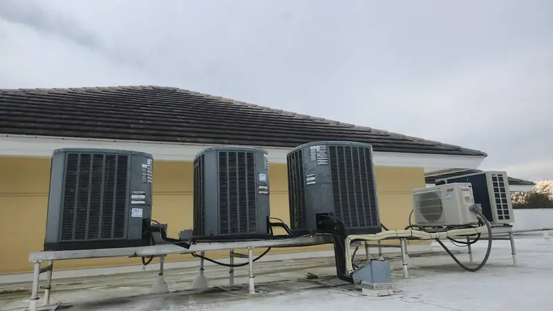 Three rooftop condensing units in a row