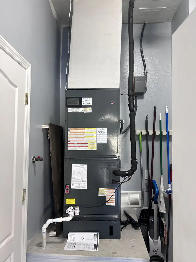 Air handler installed in a garage utility space